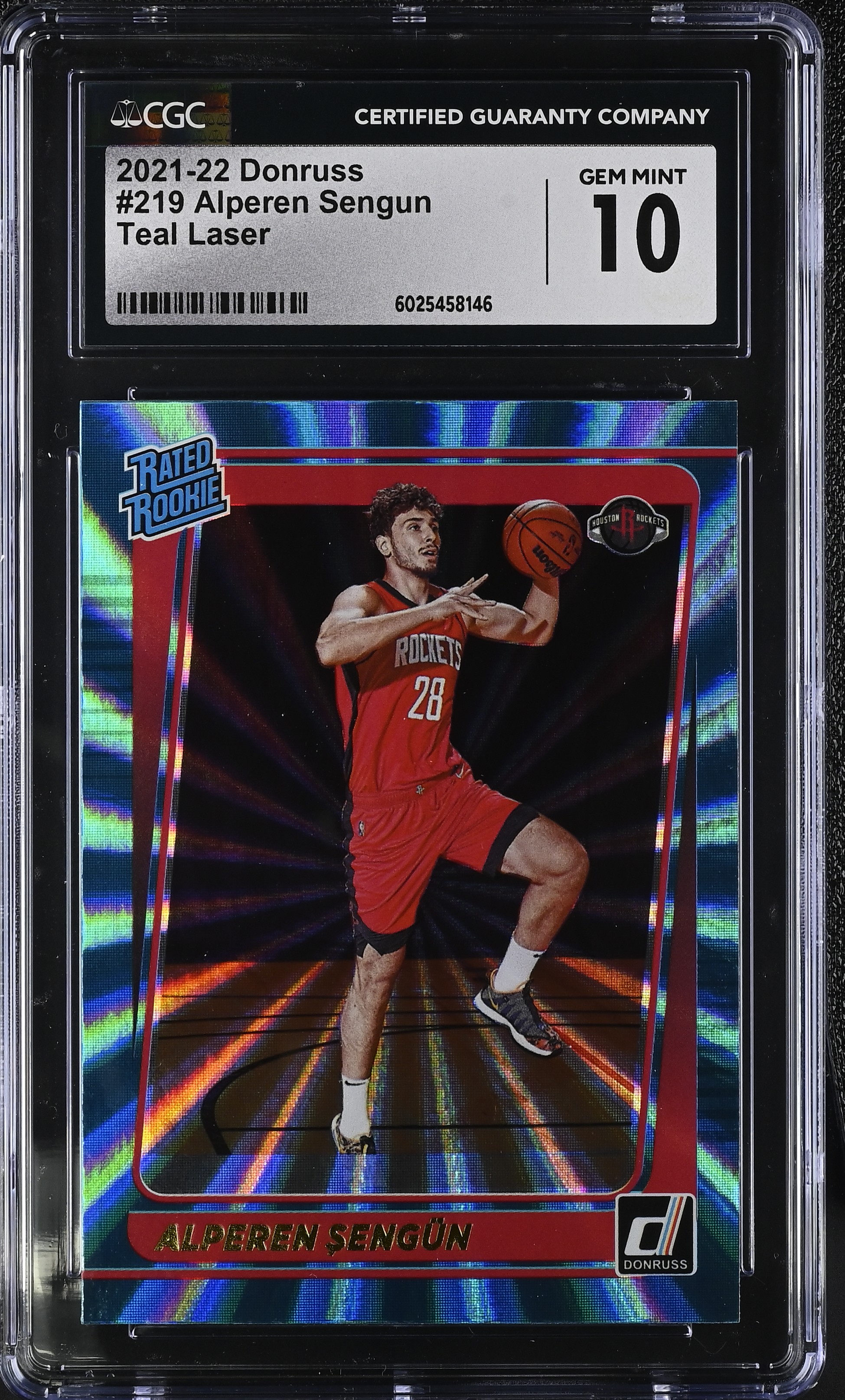 Alperen Sengun 2021-22 Panini Donruss Teal Laser Rated Rookie #219 RC (CGC 10) at PristineAuction.com Alperen Sengun 2021-22 Panini Donruss Teal Laser Rated Rookie #219 RC (CGC 10) at PristineAuction.com