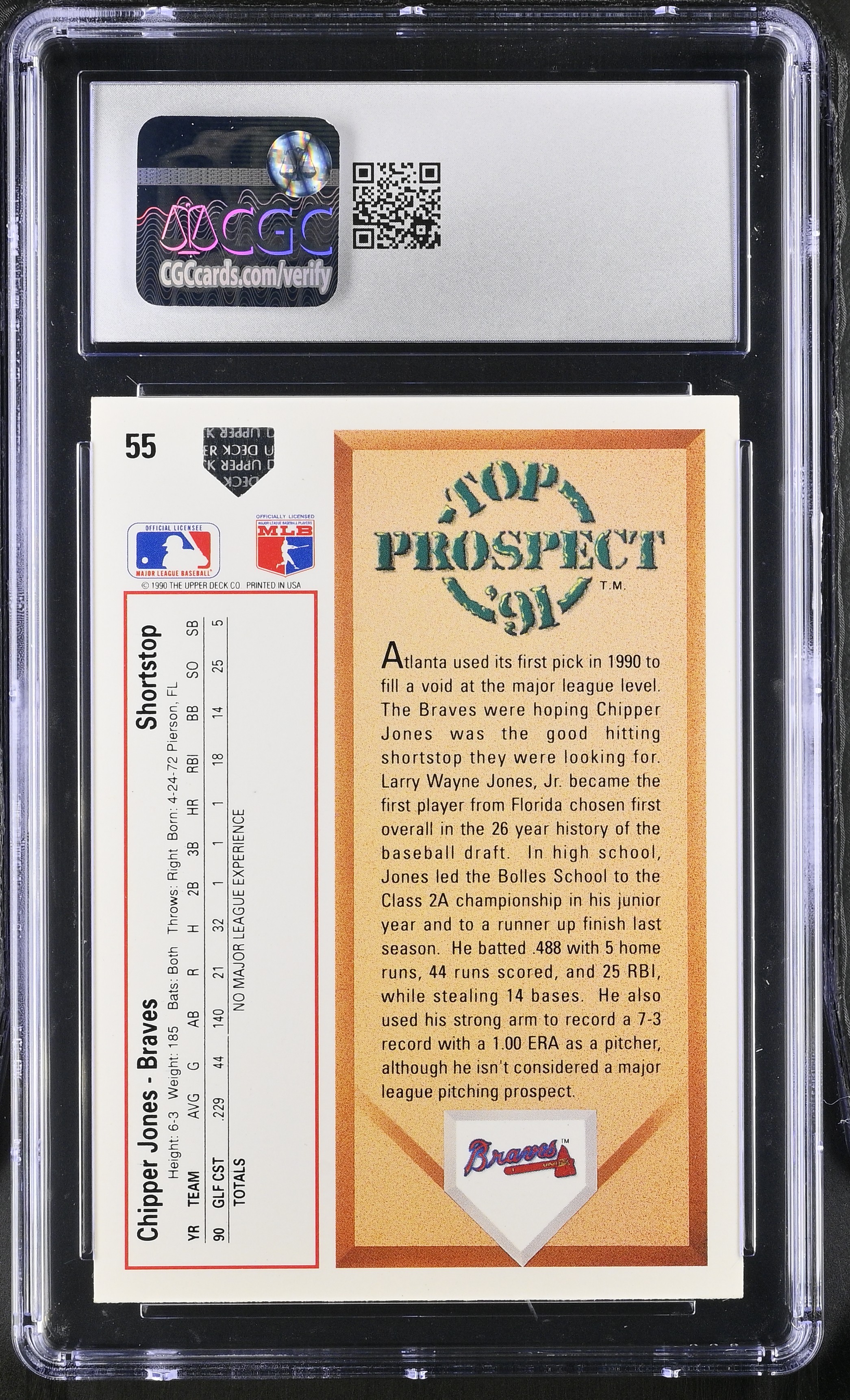 Chipper Jones 1991 Upper Deck Top Prospect #55 RC (CGC 8) at PristineAuction.com Chipper Jones 1991 Upper Deck Top Prospect #55 RC (CGC 8) at PristineAuction.com