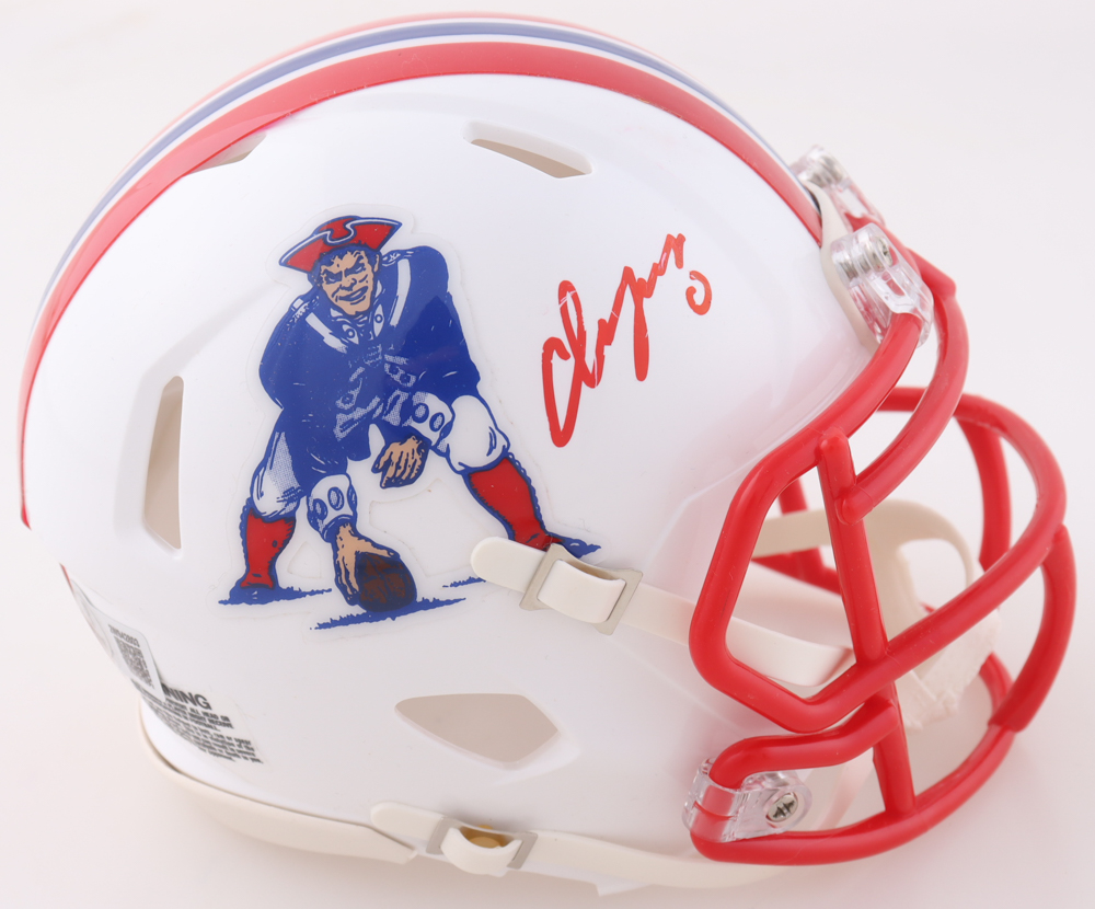 Christian Gonzalez Signed Patriots Throwback Alternate Speed Mini Helmet (Beckett) at PristineAuction.com Christian Gonzalez Signed Patriots Throwback Alternate Speed Mini Helmet (Beckett) at PristineAuction.com