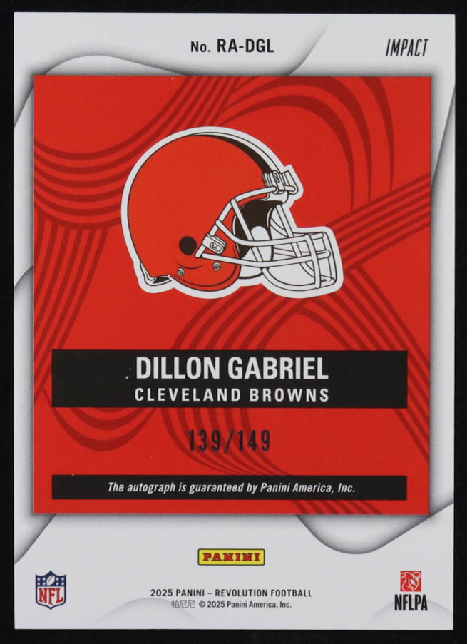 Dillon Gabriel 2025 Panini Revolution Rookie Autographs Impact #6 #139/149 RC at PristineAuction.com Dillon Gabriel 2025 Panini Revolution Rookie Autographs Impact #6 #139/149 RC at PristineAuction.com