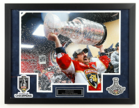 Brad Marchand Signed Panthers Custom Framed Photo Display with (2) Stanley Cup Trophy Patches & Title Plaque (Marchand) at PristineAuction.com