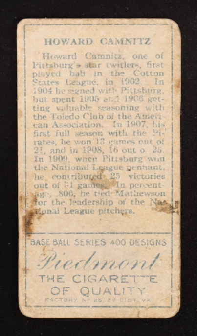 Howie Camnitz 1911 Piedmont Cigarettes #T205 at PristineAuction.com Howie Camnitz 1911 Piedmont Cigarettes #T205 at PristineAuction.com