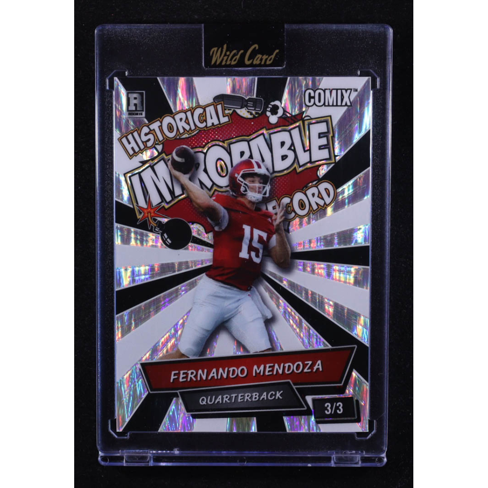 Fernando Mendoza 2025 Wild Card Comix IMPROBABLE Silver Black & White Stealth #ACIM-FM03 #3/3 RC at PristineAuction.com