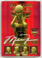 Michael Jordan / Dennis Rodman / Toni Kukoc / Luc Longley / Scottie Pippen 1996-97 Skybox NBA Hoops Starting Five 23KT Gold Red Holo Refractor at PristineAuction.com