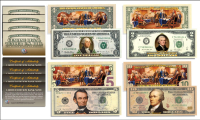 Set of (4) Declaration of Independence 2-Sided Colorized Bills at PristineAuction.com
