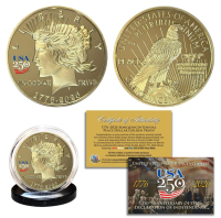1776-2026 Semiquincentennial America 250 Peace Dollar Golden Tribute 1 OZ Coin at PristineAuction.com