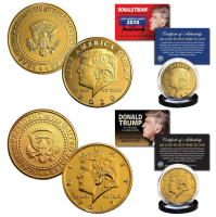 Donald Trump Set of (2) 2017 & 2020 45th President 24K Gold Clad Medallion Coins at PristineAuction.com