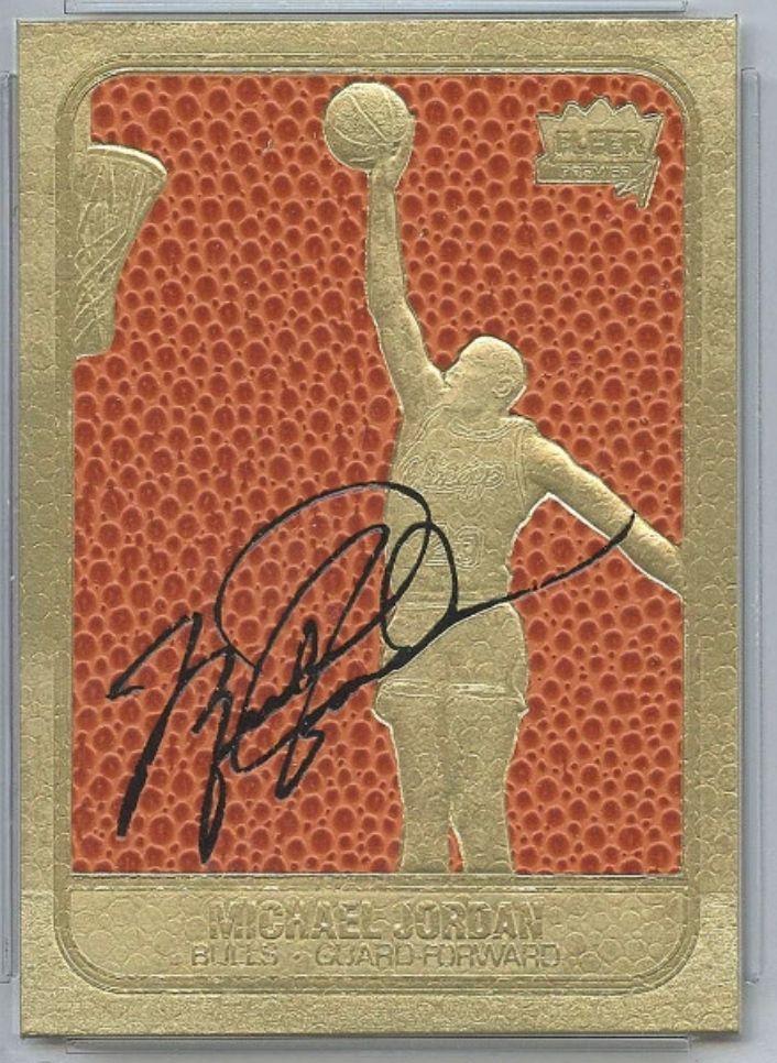 Michael Jordan 1997 Fleer Premier Feel the Game Signature Series 23KT Gold Card at PristineAuction.com Michael Jordan 1997 Fleer Premier Feel the Game Signature Series 23KT Gold Card at PristineAuction.com