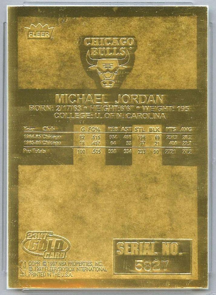 Michael Jordan 1997 Fleer Premier Feel the Game Signature Series 23KT Gold Card at PristineAuction.com Michael Jordan 1997 Fleer Premier Feel the Game Signature Series 23KT Gold Card at PristineAuction.com