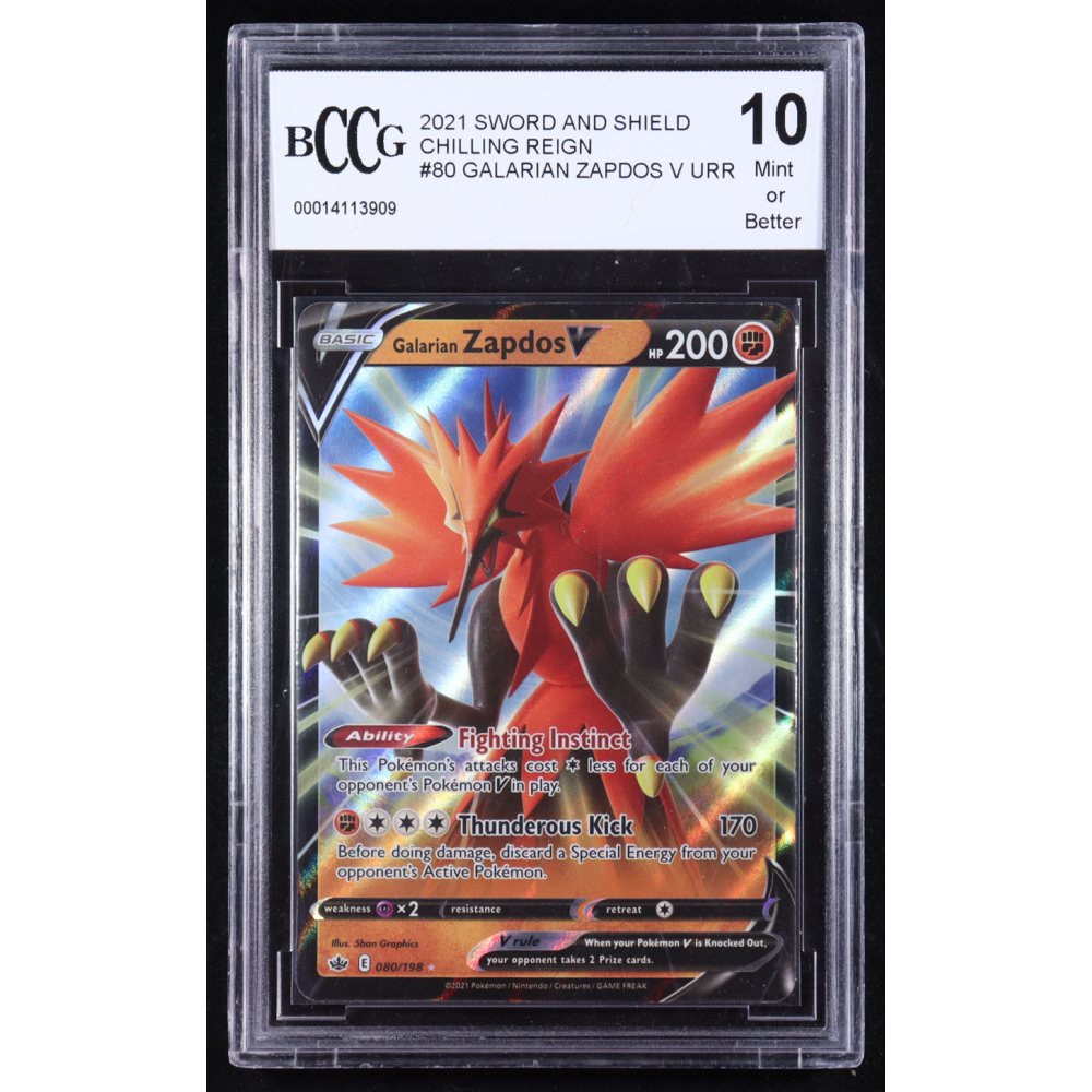 Galarian Zapdos V 2021 Pokemon Sword & Shield Chilling Reign #80 (BCCG 10) at PristineAuction.com
