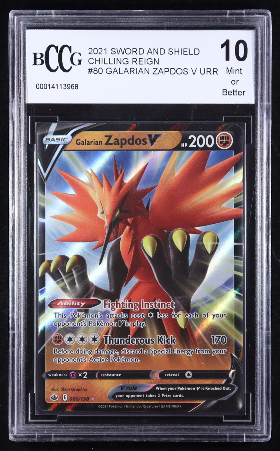 Galarian Zapdos V 2021 Pokemon Sword & Shield Chilling Reign #80 (BCCG 10) at PristineAuction.com Galarian Zapdos V 2021 Pokemon Sword & Shield Chilling Reign #80 (BCCG 10) at PristineAuction.com