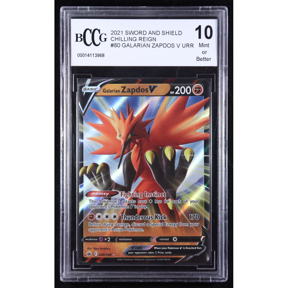 Galarian Zapdos V 2021 Pokemon Sword & Shield Chilling Reign #80 (BCCG 10) at PristineAuction.com