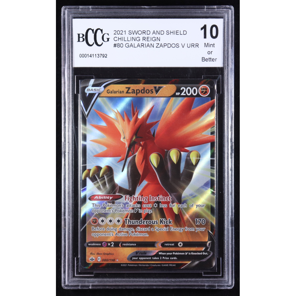 Galarian Zapdos V 2021 Pokemon Sword & Shield Chilling Reign #80 (BCCG 10) at PristineAuction.com