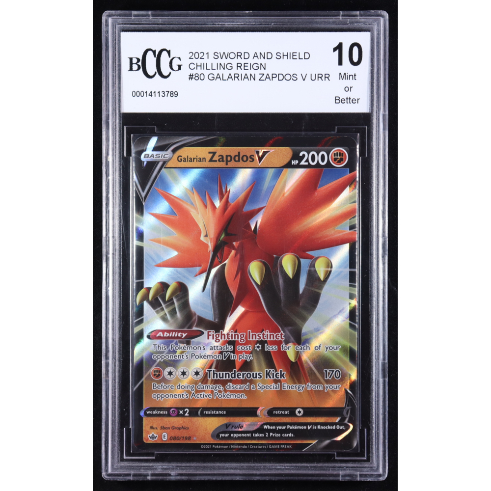 Galarian Zapdos V 2021 Pokemon Sword & Shield Chilling Reign #80 (BCCG 10) at PristineAuction.com