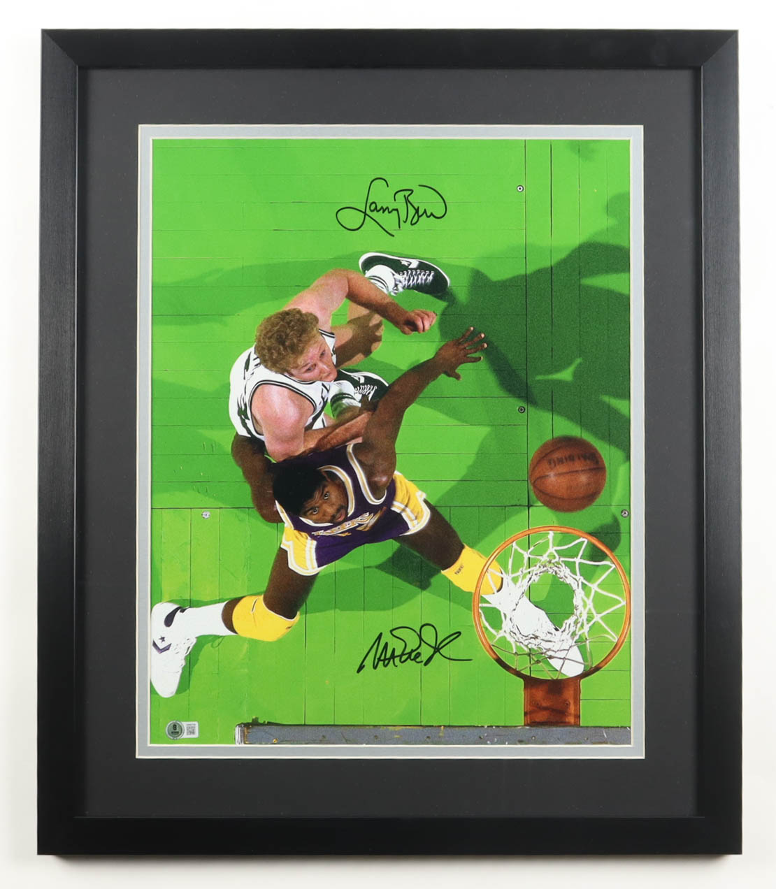 Magic Johnson & Larry Bird Signed Custom Framed Photo Display (Beckett) at PristineAuction.com Magic Johnson & Larry Bird Signed Custom Framed Photo Display (Beckett) at PristineAuction.com