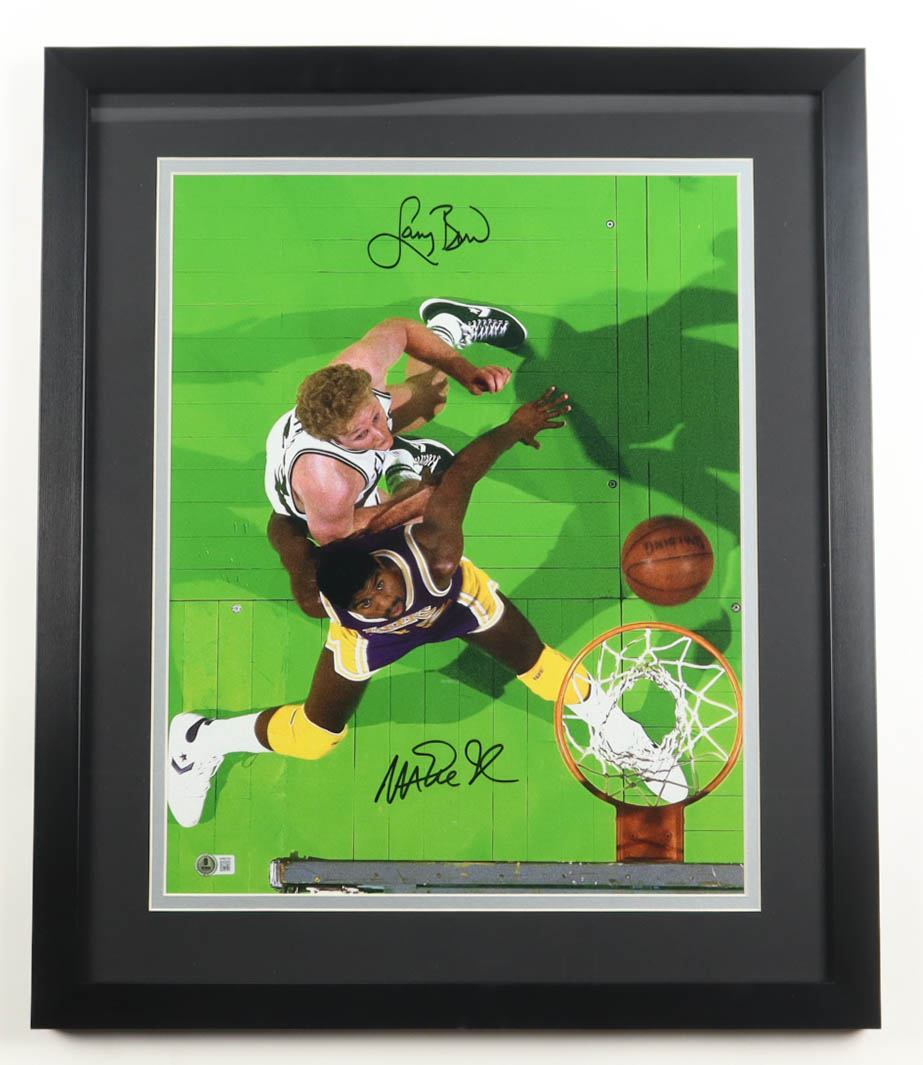 Magic Johnson & Larry Bird Signed Custom Framed Photo Display (Beckett) at PristineAuction.com Magic Johnson & Larry Bird Signed Custom Framed Photo Display (Beckett) at PristineAuction.com