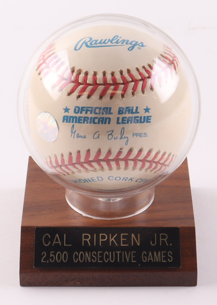 Cal Ripken Jr. Signed LE OAL 2500 Consecutive Commemorative Baseball In Display Case (Ripken Jr.) at PristineAuction.com Cal Ripken Jr. Signed LE OAL 2500 Consecutive Commemorative Baseball In Display Case (Ripken Jr.) at PristineAuction.com
