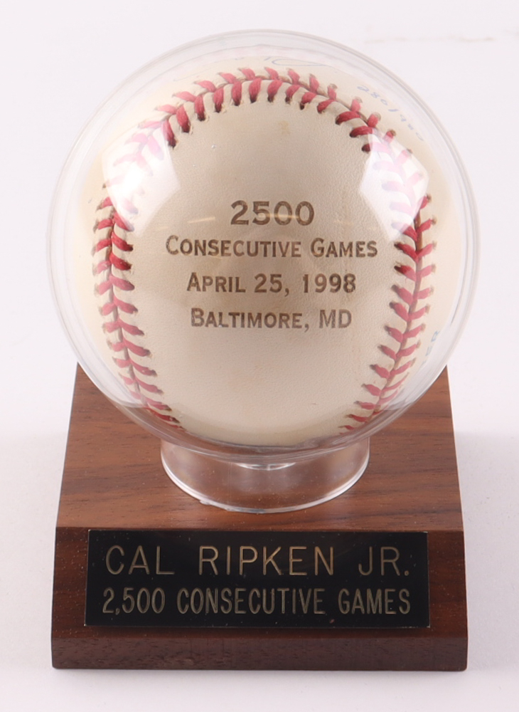 Cal Ripken Jr. Signed LE OAL 2500 Consecutive Commemorative Baseball In Display Case (Ripken Jr.) at PristineAuction.com Cal Ripken Jr. Signed LE OAL 2500 Consecutive Commemorative Baseball In Display Case (Ripken Jr.) at PristineAuction.com