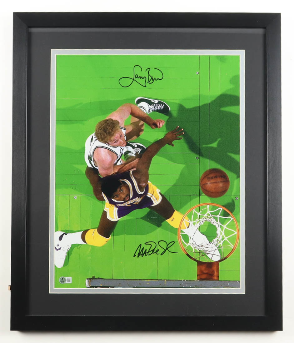 Magic Johnson & Larry Bird Signed Custom Framed Photo Display (Beckett) at PristineAuction.com Magic Johnson & Larry Bird Signed Custom Framed Photo Display (Beckett) at PristineAuction.com
