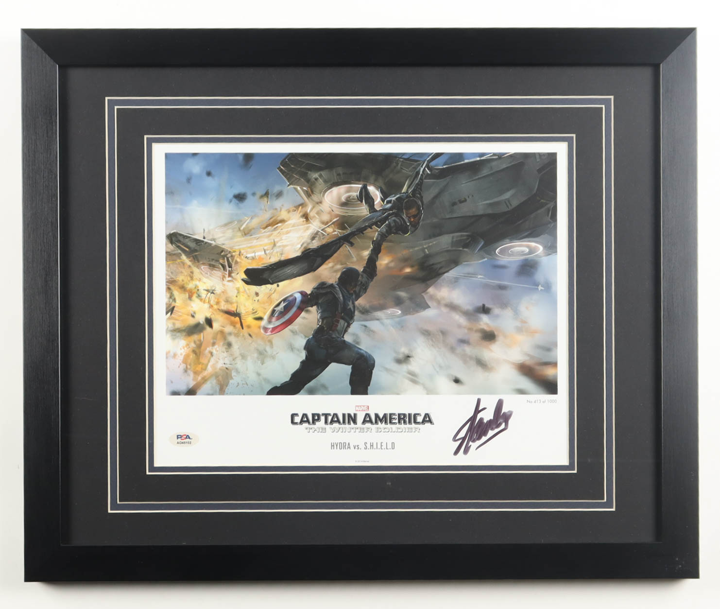 Stan Lee Signed LE "Captain America: The Winter Soldier" Custom Framed Art Print (PSA) at PristineAuction.com Stan Lee Signed LE "Captain America: The Winter Soldier" Custom Framed Art Print (PSA) at PristineAuction.com