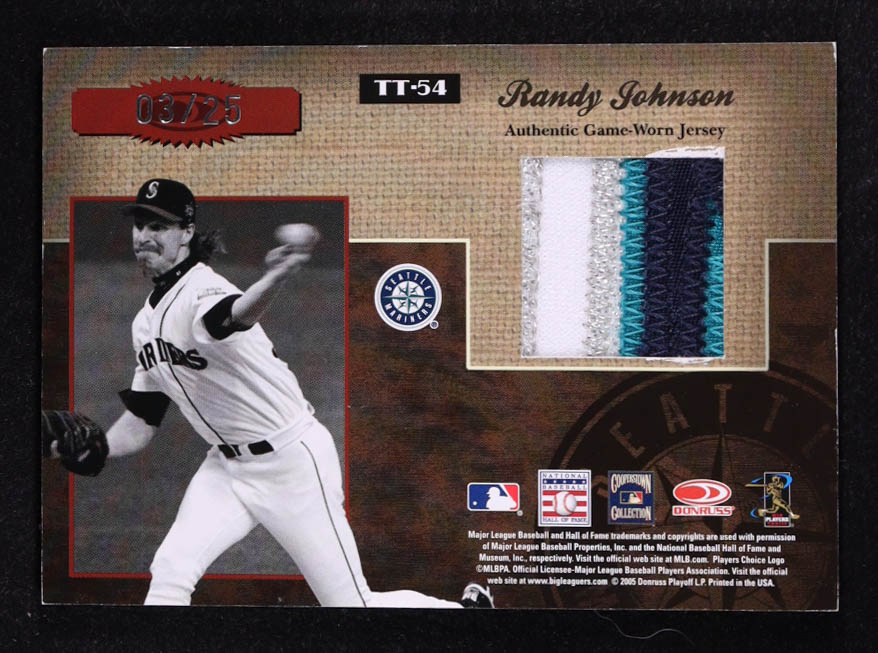 Steve Carlton / Randy Johnson 2005 Donruss Elite Throwback Threads Prime Game Worn Jersey Patch #TT-54 #03/25 at PristineAuction.com Steve Carlton / Randy Johnson 2005 Donruss Elite Throwback Threads Prime Game Worn Jersey Patch #TT-54 #03/25 at PristineAuction.com