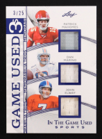 Patrick Mahomes / Dan Marino / John Elway 2025 Leaf In The Game Used Sports Memorabilia Trios Blue #GT10 #3/25 at PristineAuction.com