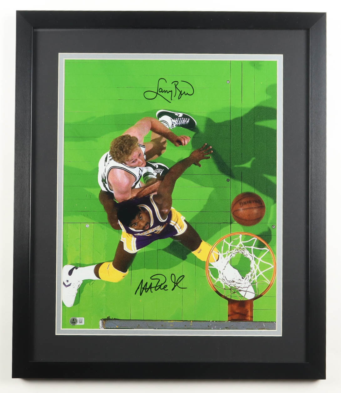 Magic Johnson & Larry Bird Signed Custom Framed Photo Display (Beckett) at PristineAuction.com Magic Johnson & Larry Bird Signed Custom Framed Photo Display (Beckett) at PristineAuction.com