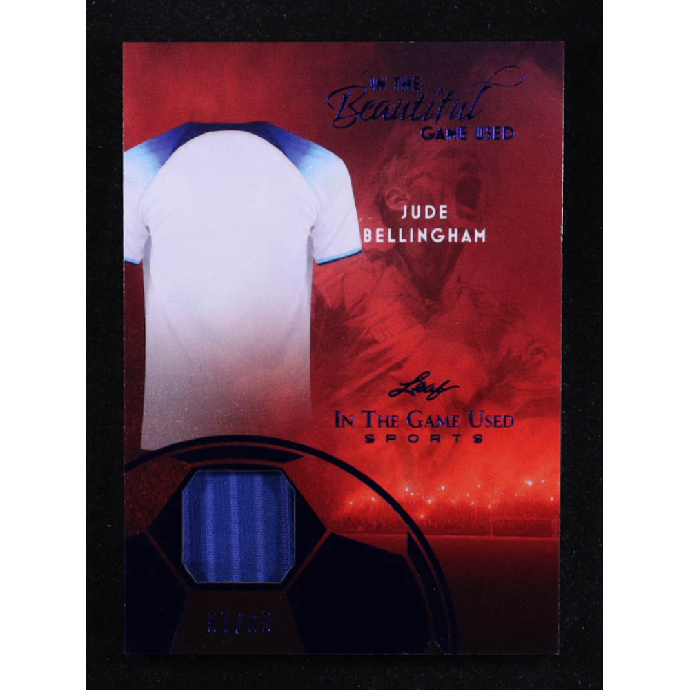 Jude Bellingham 2025 Leaf ITG Used Sports In The Beautiful Game Relic Blue Foil #BU8 #57/65 at PristineAuction.com