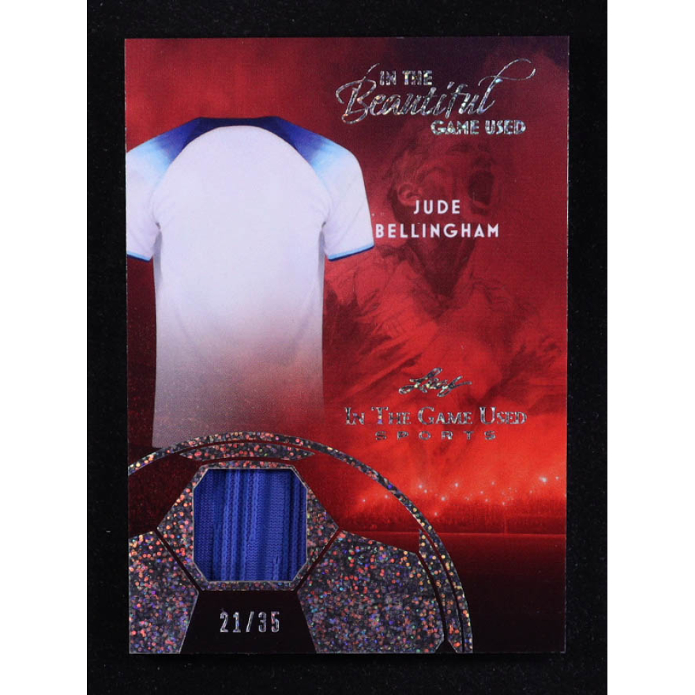Jude Bellingham 2025 Leaf ITG Used Sports In The Beautiful Game Relic Silver Sparkle Foil #BU8 #21/35 at PristineAuction.com