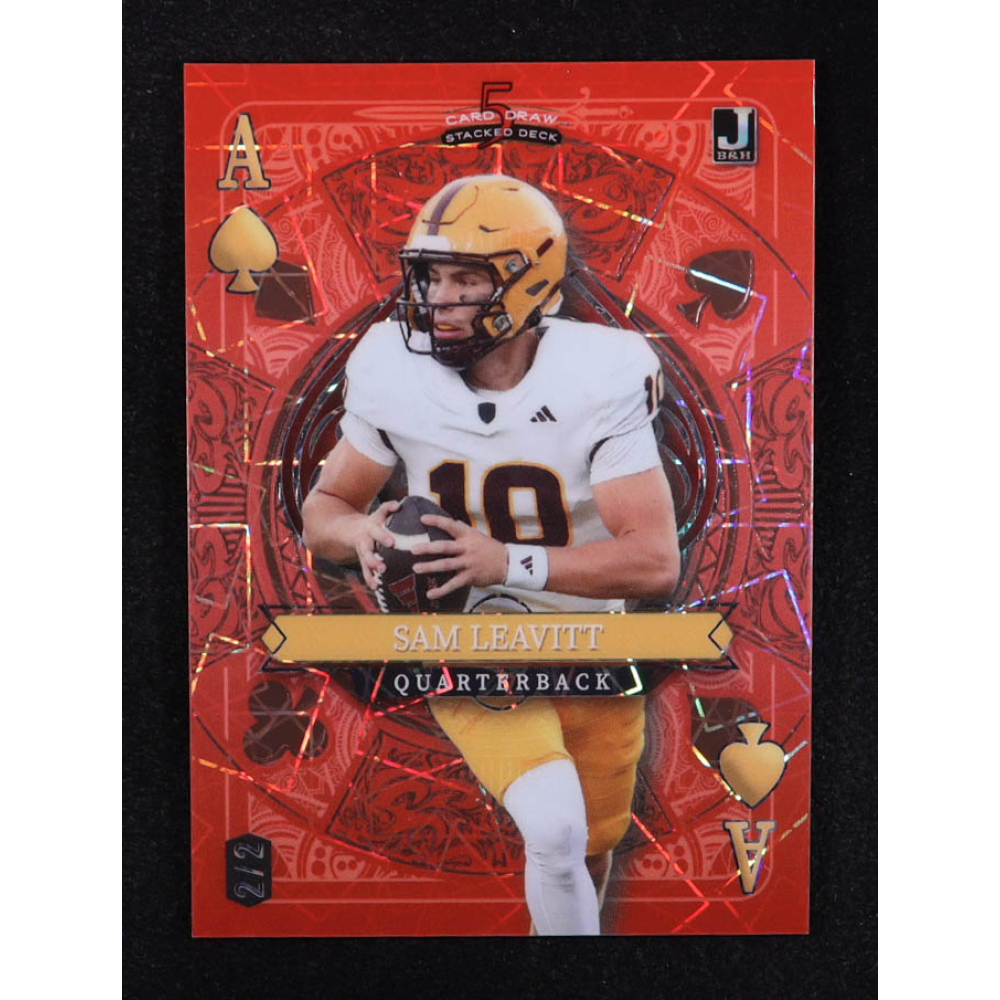 Sam Leavitt 2024 Wild Card 5 Card Draw Stacked Ace Of Spades Red Laser #SDPSSLN RC #2/2 at PristineAuction.com