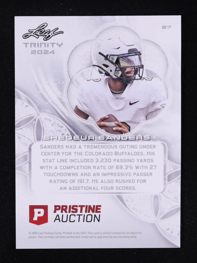 Shedeur Sanders 2024 Leaf Trinity x Pristine Auction Red Foil #87 RC #48/75 at PristineAuction.com Shedeur Sanders 2024 Leaf Trinity x Pristine Auction Red Foil #87 RC #48/75 at PristineAuction.com