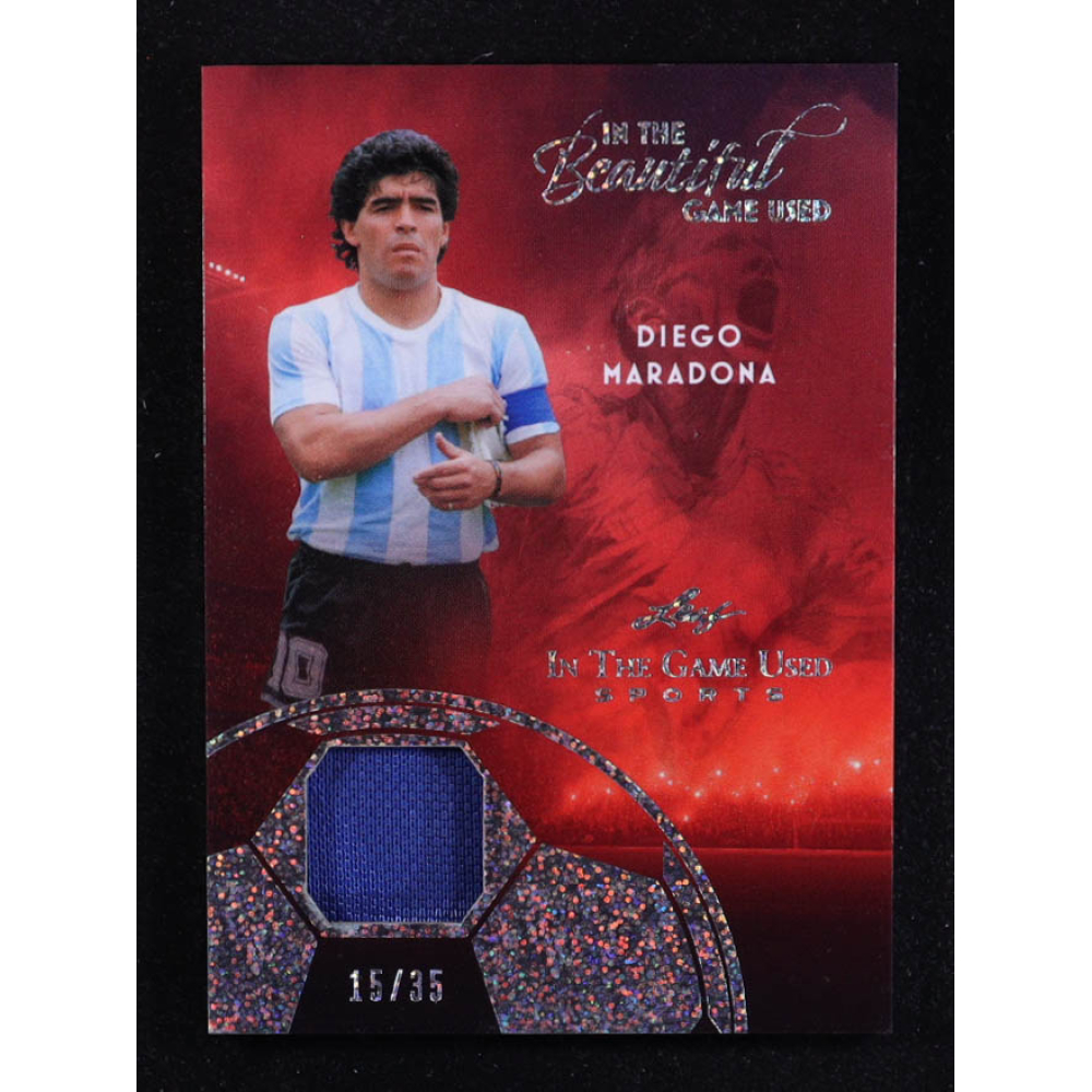 Diego Maradona 2025 Leaf ITG Used Sports In The Beautiful Game Relic Silver Sparkle Foil #BU3 #15/35 at PristineAuction.com