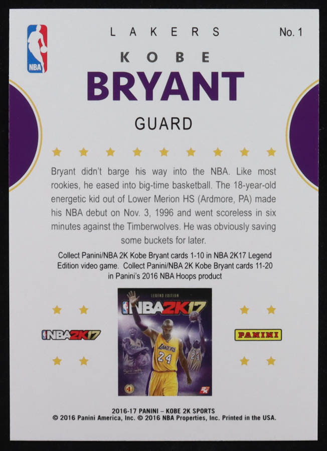 Kobe Bryant 2016-17 Hoops Kobe 2K Hoops #1 at PristineAuction.com Kobe Bryant 2016-17 Hoops Kobe 2K Hoops #1 at PristineAuction.com