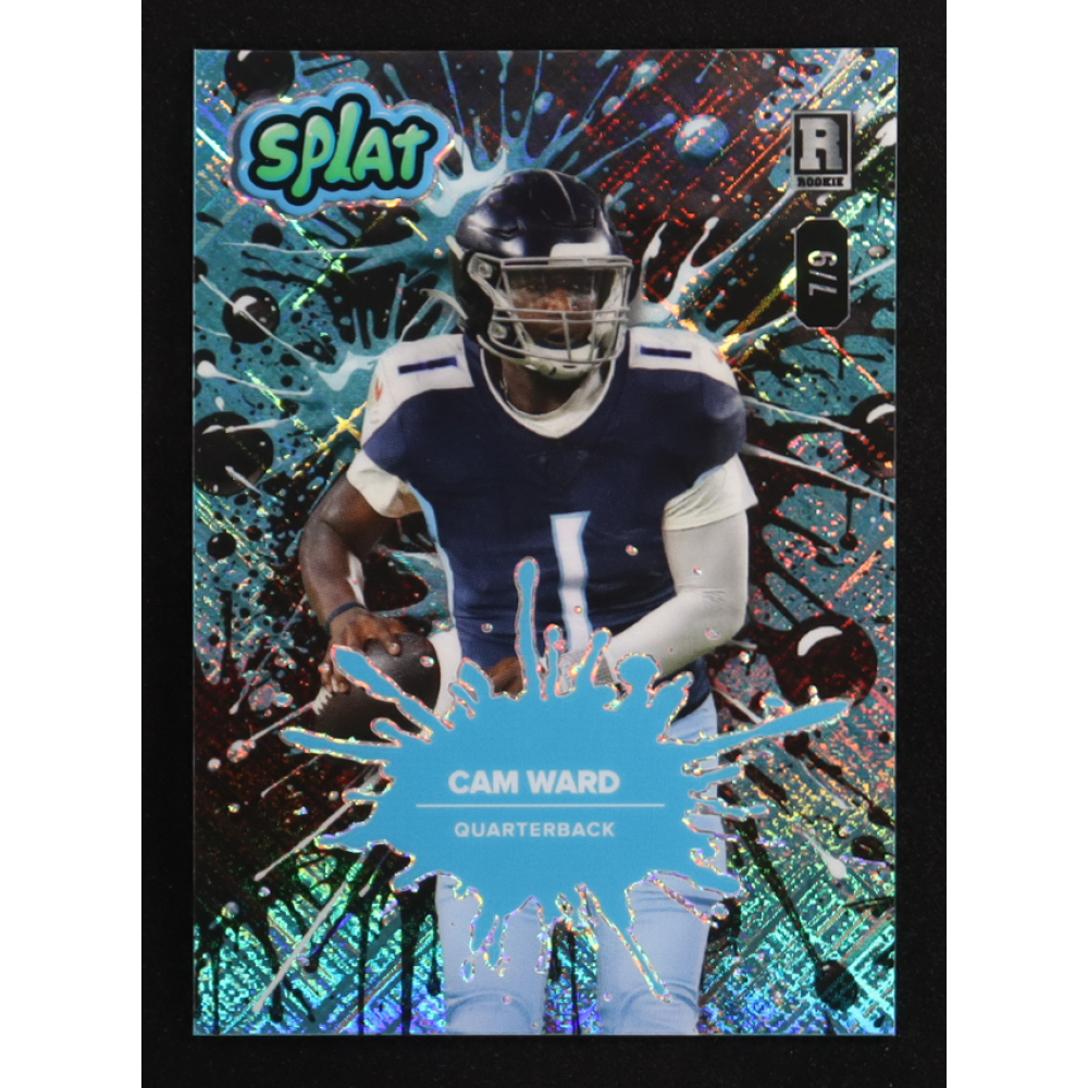 Cam Ward 2025 Wild Card Splat Teal Cross Hatch Background1 #CW #7/9 RC at PristineAuction.com