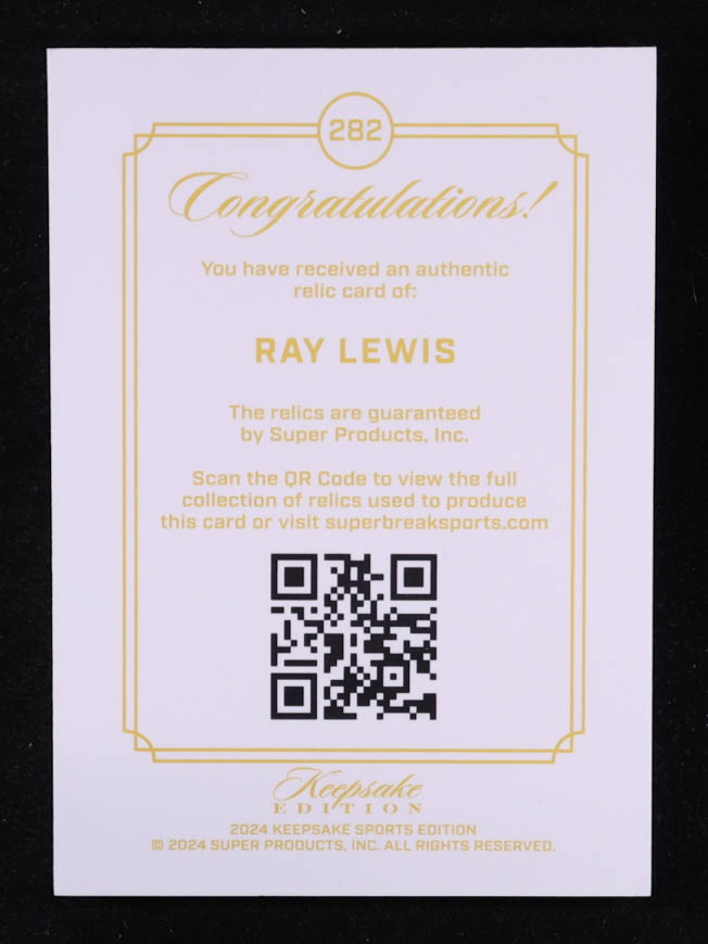Ray Lewis 2024 Keepsake Sports Edition Gem Relic #282 #03/99 at PristineAuction.com Ray Lewis 2024 Keepsake Sports Edition Gem Relic #282 #03/99 at PristineAuction.com