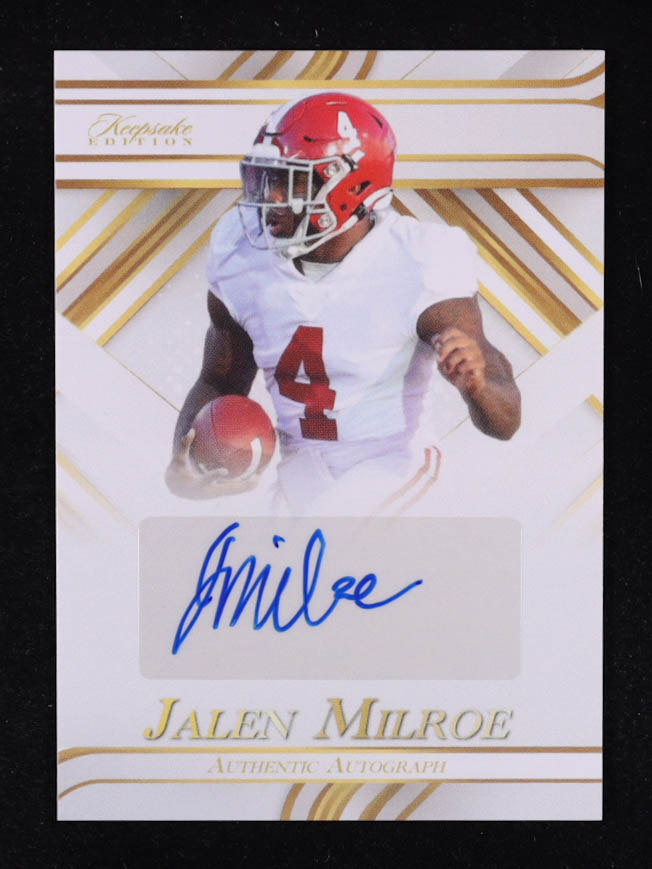 Jalen Milroe 2025 Keepsake Edition Authentic Autograph #AU-13 RC at PristineAuction.com Jalen Milroe 2025 Keepsake Edition Authentic Autograph #AU-13 RC at PristineAuction.com