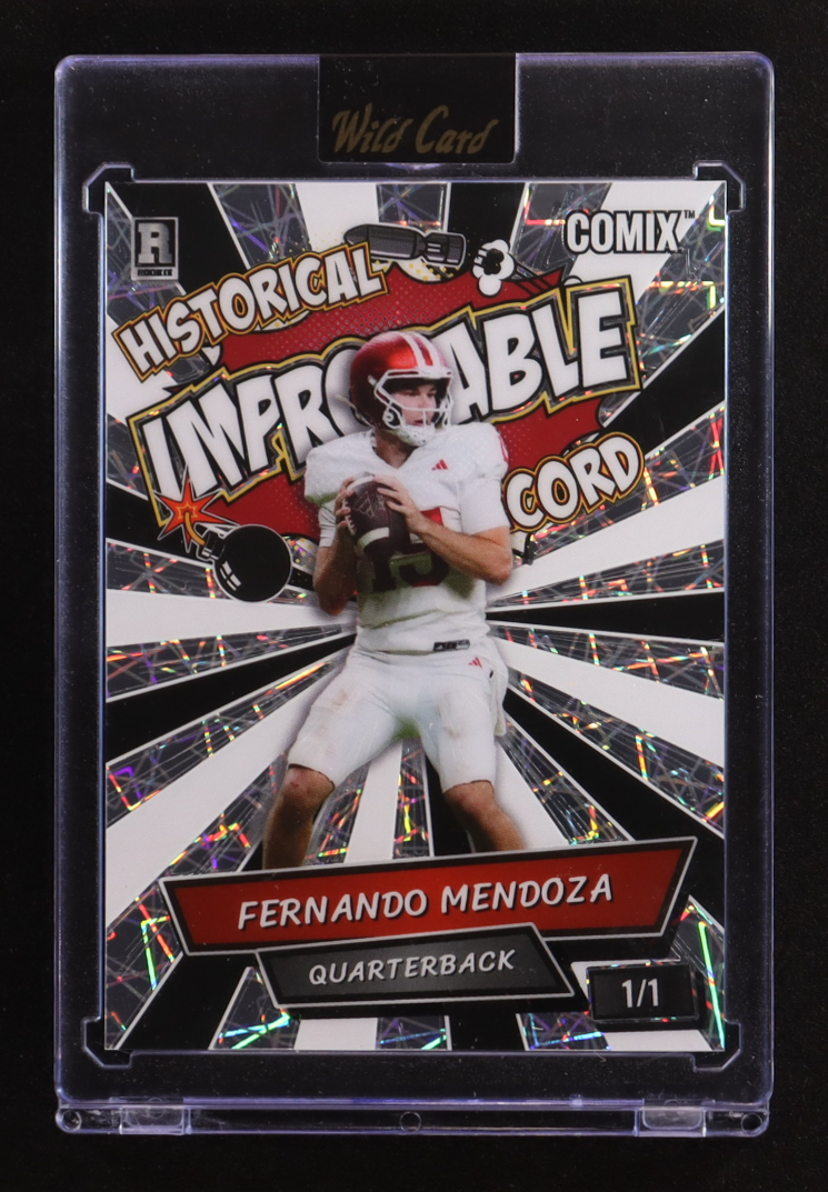 Fernando Mendoza 2025 Wild Card Comix Improbable Lazer #FM05 #1/1 RC at PristineAuction.com Fernando Mendoza 2025 Wild Card Comix Improbable Lazer #FM05 #1/1 RC at PristineAuction.com