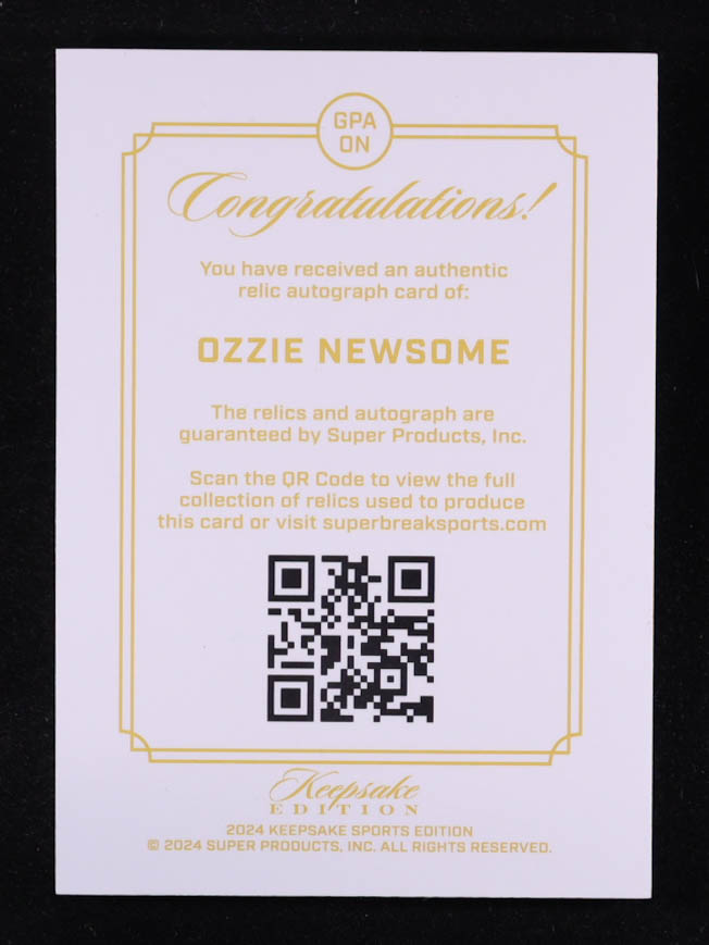 Ozzie Newsome 2024 Keepsake Sports Edition Gem Patch Autograph #GPA-ON #33/99 at PristineAuction.com Ozzie Newsome 2024 Keepsake Sports Edition Gem Patch Autograph #GPA-ON #33/99 at PristineAuction.com