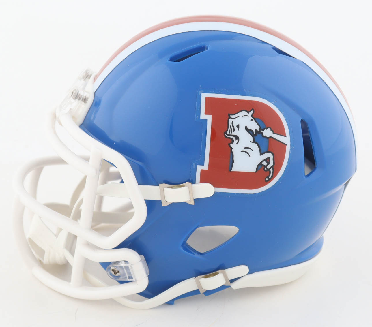 Troy Franklin Signed Broncos Throwback Alternate Speed Mini Helmet (Beckett) at PristineAuction.com Troy Franklin Signed Broncos Throwback Alternate Speed Mini Helmet (Beckett) at PristineAuction.com