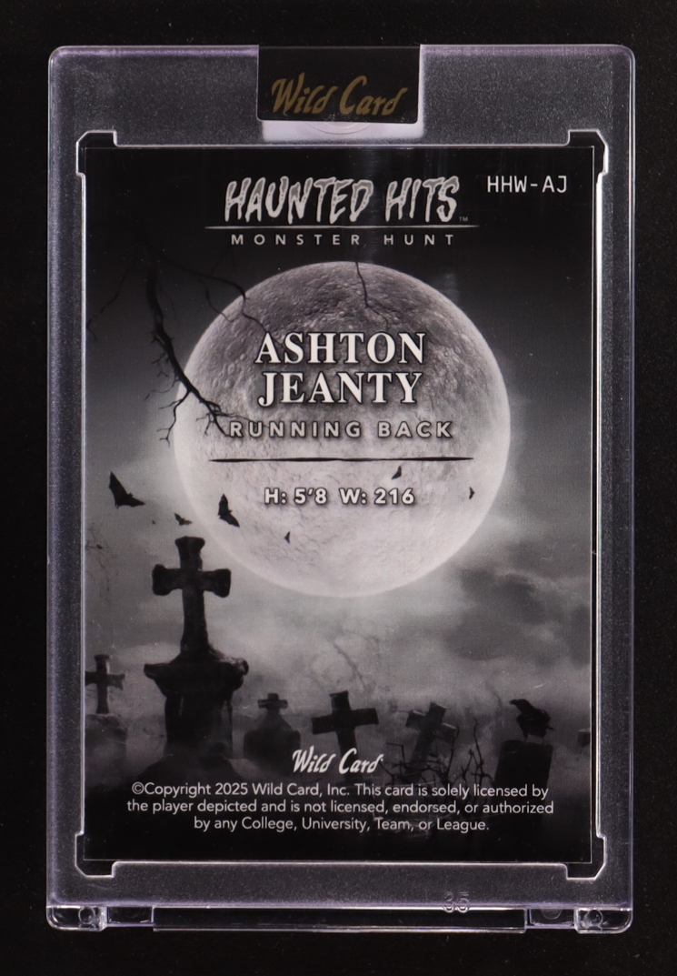 Ashton Jeanty 2025 Wild Card Haunted Hits Monster Hunt Blue Haunted Woods Rainbow #AJ #1/2 RC at PristineAuction.com Ashton Jeanty 2025 Wild Card Haunted Hits Monster Hunt Blue Haunted Woods Rainbow #AJ #1/2 RC at PristineAuction.com