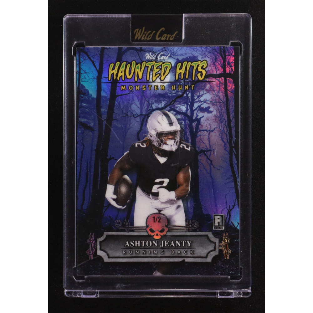 Ashton Jeanty 2025 Wild Card Haunted Hits Monster Hunt Blue Haunted Woods Rainbow #AJ #1/2 RC at PristineAuction.com