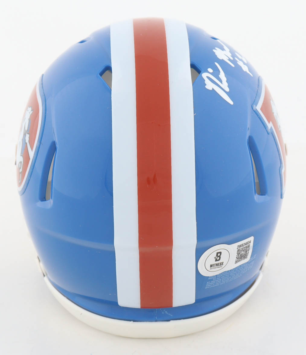 Riley Moss Signed Broncos Throwback Alternate Speed Mini Helmet (Beckett) at PristineAuction.com Riley Moss Signed Broncos Throwback Alternate Speed Mini Helmet (Beckett) at PristineAuction.com