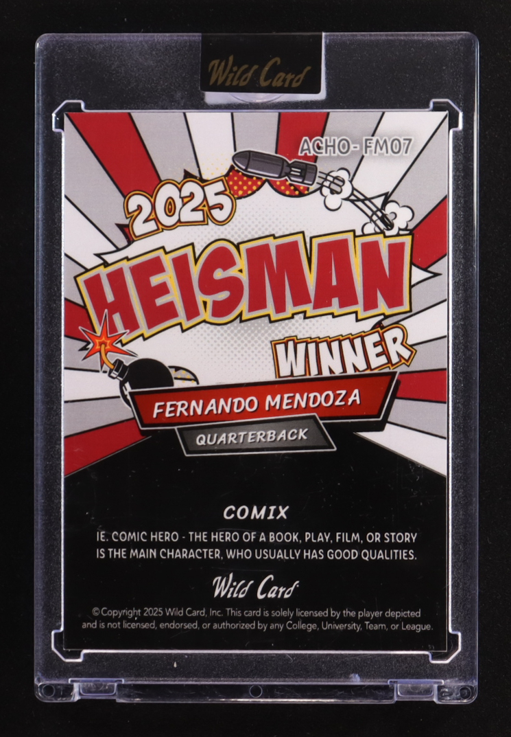 Fernando Mendoza 2025 Wild Card Comix Heisman Donut Circles #FM07 #1/1 RC at PristineAuction.com Fernando Mendoza 2025 Wild Card Comix Heisman Donut Circles #FM07 #1/1 RC at PristineAuction.com