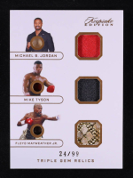 Michael B. Jordan / Mike Tyson / Floyd Mayweather Jr. 2024 Keepsake Sports Edition Triple Gem Relics #377 #24/99 at PristineAuction.com