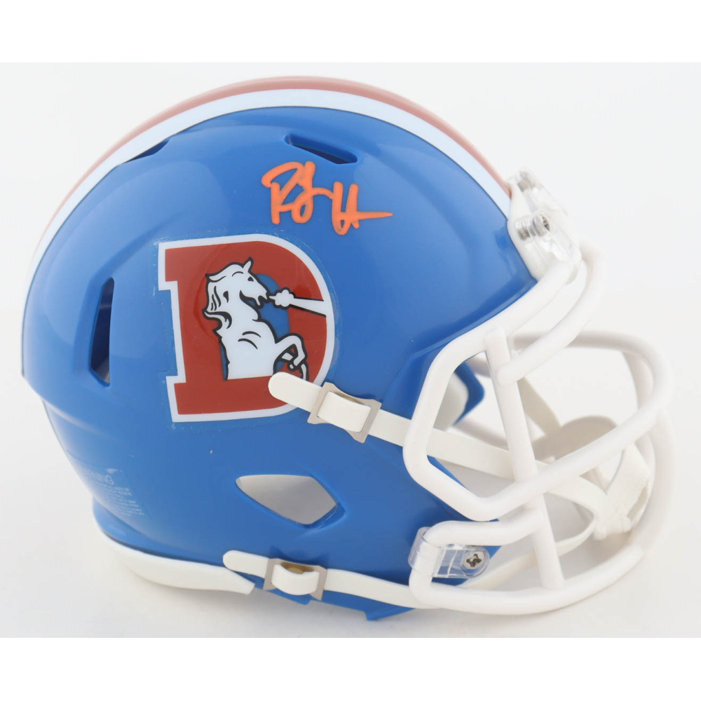 RJ Harvey Signed Broncos Throwback Alternate Speed Mini Helmet (JSA) at PristineAuction.com