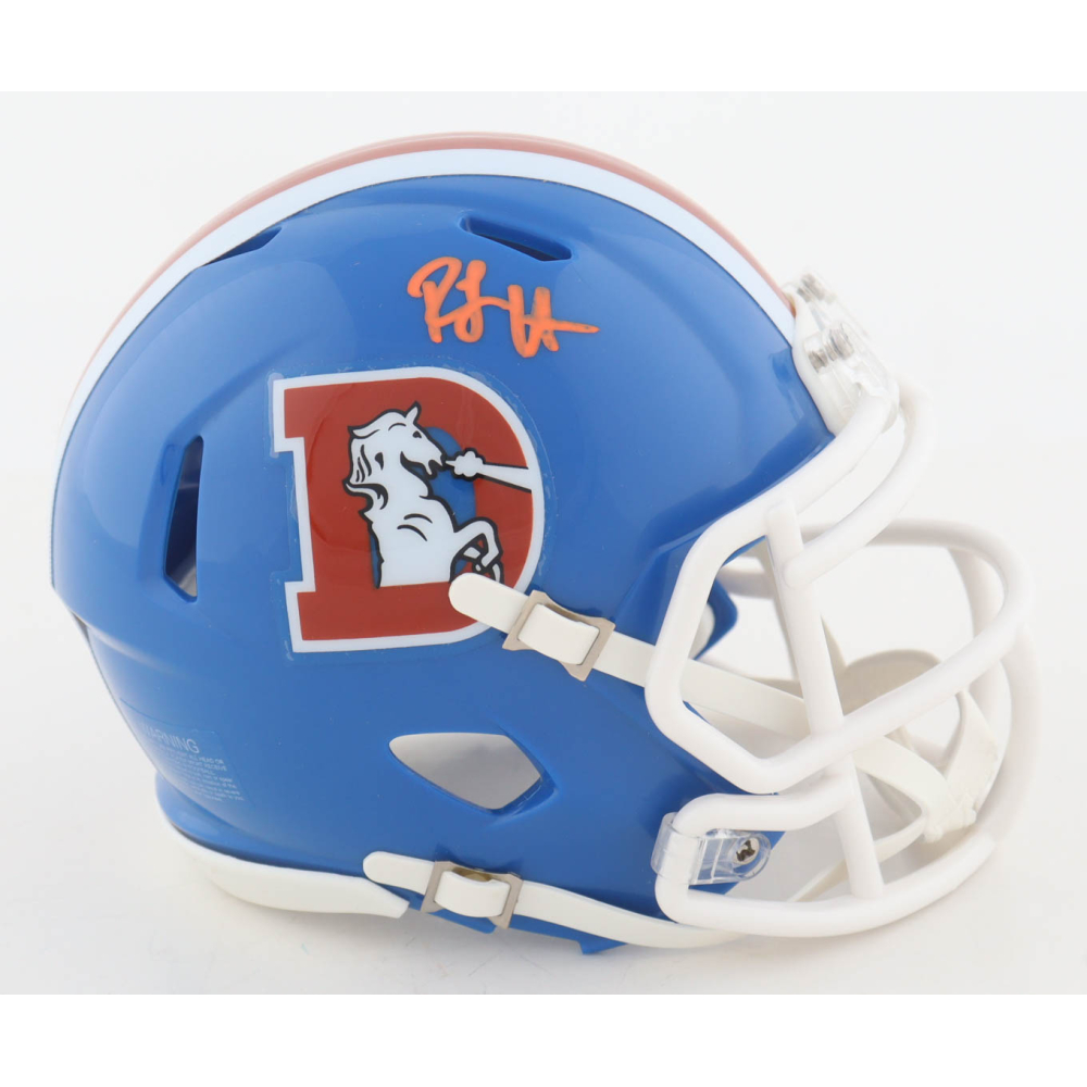 RJ Harvey Signed Broncos Throwback Alternate Speed Mini Helmet (JSA) at PristineAuction.com