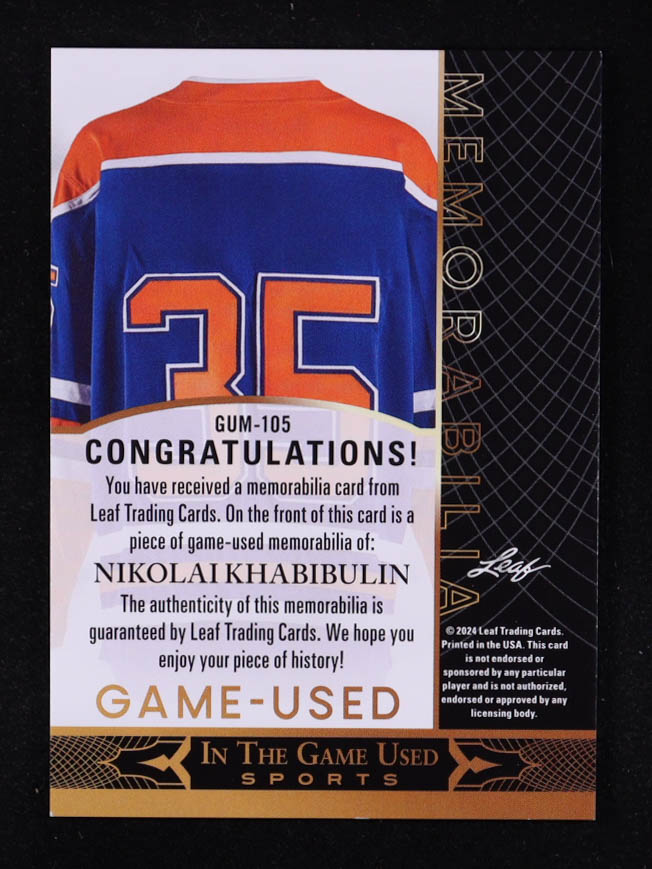 Nikolai Khabibulin 2024 ITG Game Used Memorabilia #GUM-105 at PristineAuction.com Nikolai Khabibulin 2024 ITG Game Used Memorabilia #GUM-105 at PristineAuction.com