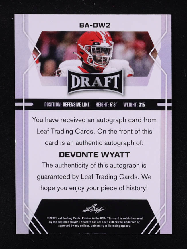 Devonte Wyatt 2022 Leaf Draft XRC Auto #BA-DW2 RC at PristineAuction.com Devonte Wyatt 2022 Leaf Draft XRC Auto #BA-DW2 RC at PristineAuction.com