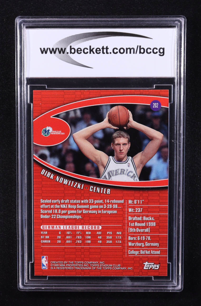 Dirk Nowitzki 1998-99 Stadium Club #202 RC (BCCG 10) at PristineAuction.com Dirk Nowitzki 1998-99 Stadium Club #202 RC (BCCG 10) at PristineAuction.com
