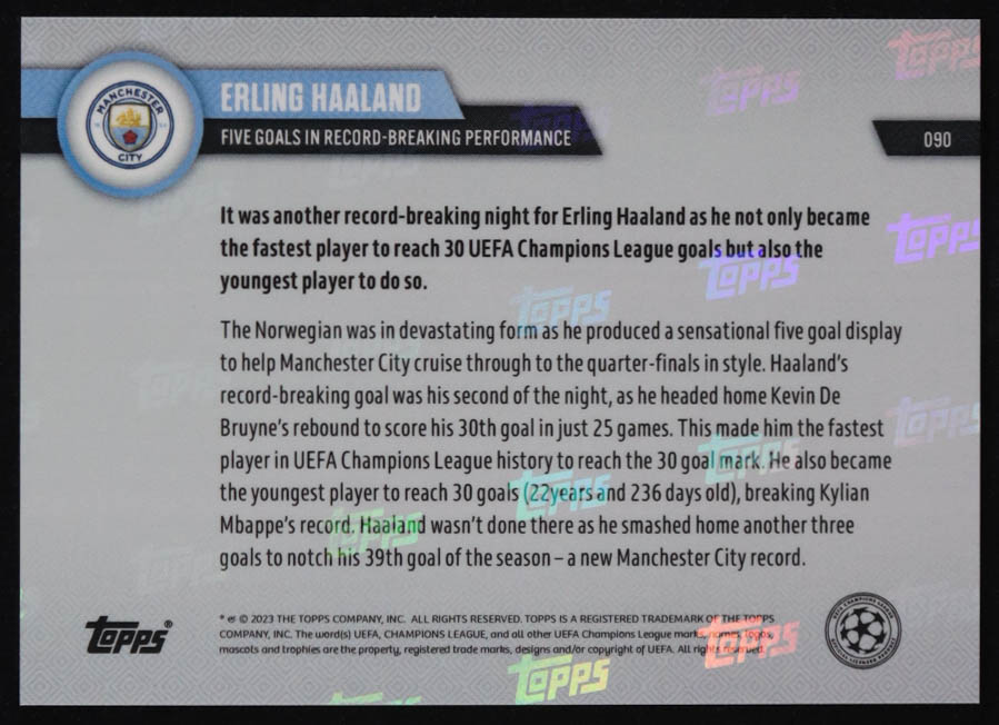 Erling Haaland 2022 Topps Now UEFA Champions League #90 at PristineAuction.com Erling Haaland 2022 Topps Now UEFA Champions League #90 at PristineAuction.com